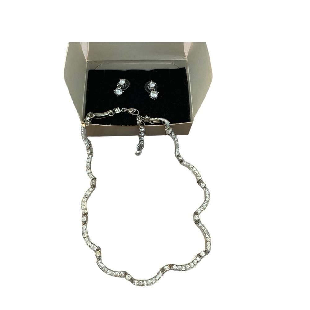 Silver & Crystal Necklace & Earrings Avon Classy Vintage Set